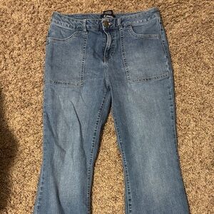 d. jeans Women's Medium Blue Flare Jeans with Front Patch Pockets